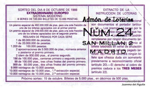 Reverso décimo de Lotería 1988 / 41