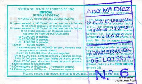 Reverso décimo de Lotería 1988 / 9