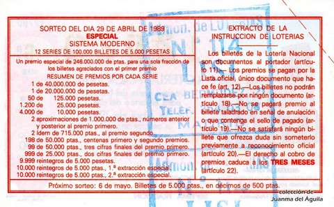 Reverso décimo de Lotería 1989 / 17