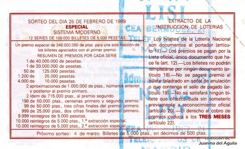 Reverso décimo de Lotería 1989 / 8