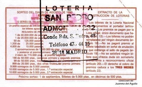 Reverso décimo de Lotería 1990 / 34