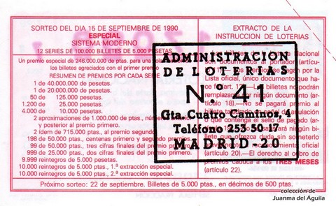 Reverso décimo de Lotería 1990 / 37