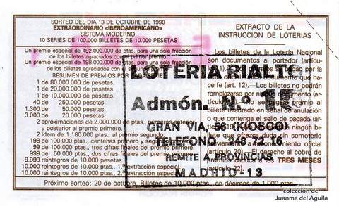 Reverso décimo de Lotería 1990 / 41