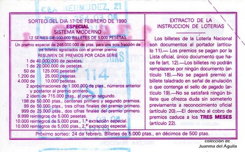 Reverso décimo de Lotería 1990 / 7