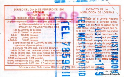 Reverso décimo de Lotería 1990 / 8
