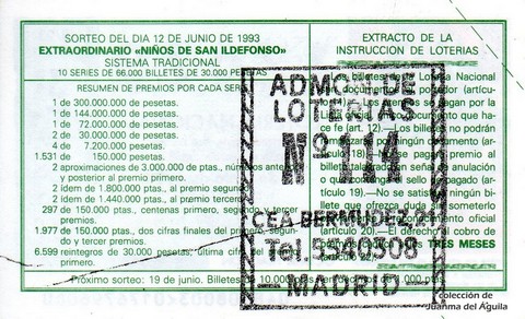 Reverso décimo de Lotería 1993 / 48