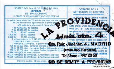Reverso décimo de Lotería 1993 / 8