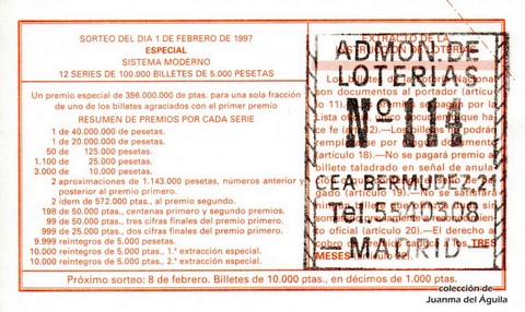 Reverso décimo de Lotería 1997 / 10