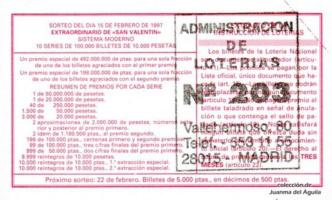 Reverso décimo de Lotería 1997 / 14