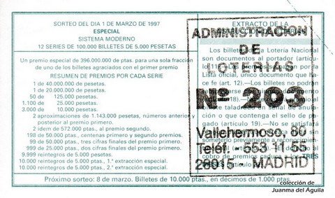 Reverso décimo de Lotería 1997 / 18