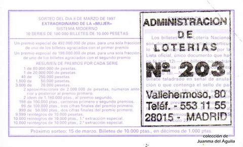 Reverso décimo de Lotería 1997 / 20