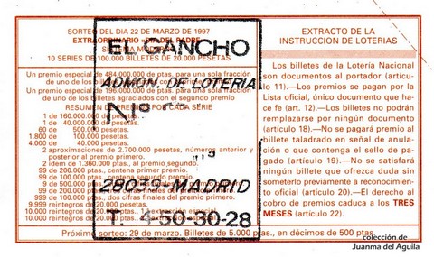 Reverso décimo de Lotería 1997 / 24