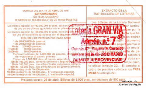 Reverso décimo de Lotería 1997 / 32