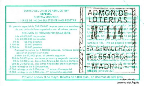 Reverso décimo de Lotería 1997 / 34