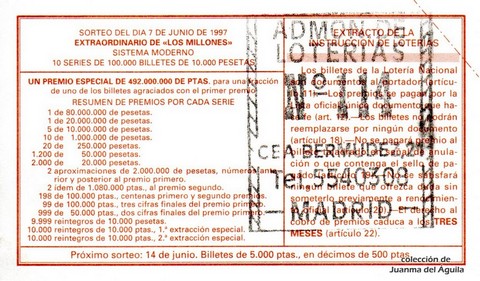 Reverso décimo de Lotería 1997 / 46