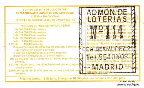 Reverso décimo de Lotería 1997 / 54