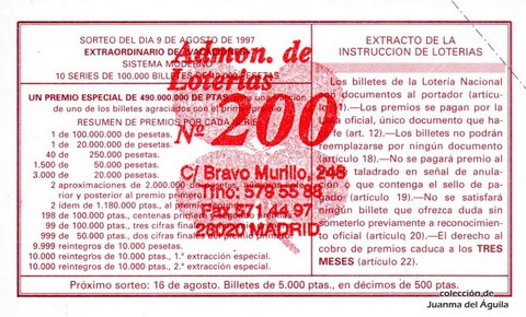 Reverso décimo de Lotería 1997 / 64