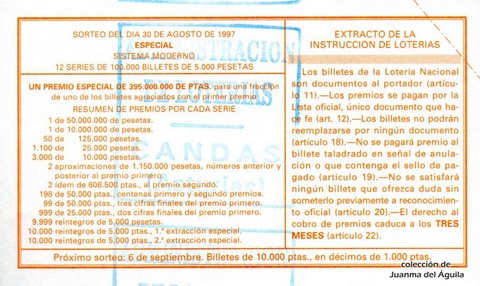 Reverso décimo de Lotería 1997 / 70