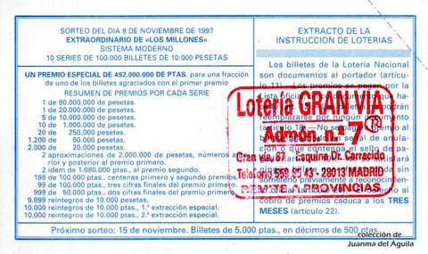 Reverso décimo de Lotería 1997 / 90