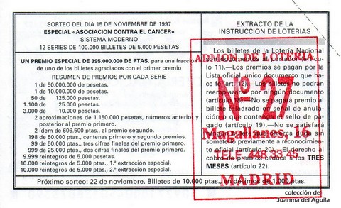 Reverso décimo de Lotería 1997 / 92