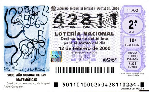 Décimo de Lotería Nacional de 2000 Sorteo 11 - 2000, AÑO MUNDIAL DE LAS MATEMÁTICAS