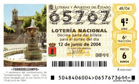 Décimo de Lotería Nacional de 2004 Sorteo 48 - «TORREDELCAMPO»