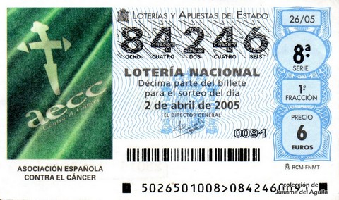 Décimo de Lotería Nacional de 2005 Sorteo 26 - ASOCIACIÓN ESPAÑOLA CONTRA EL CÁNCER