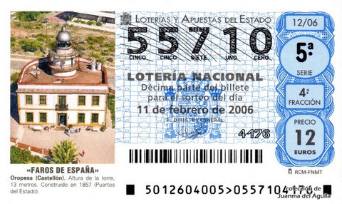 Décimo de Lotería Nacional de 2006 Sorteo 12 - «FAROS DE ESPAÑA»