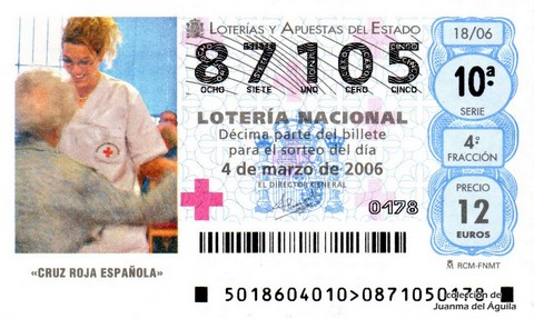 Décimo de Lotería Nacional de 2006 Sorteo 18 - «CRUZ ROJA ESPAÑOLA»
