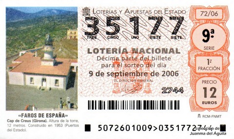 Décimo de Lotería Nacional de 2006 Sorteo 72 - «FAROS DE ESPAÑA»