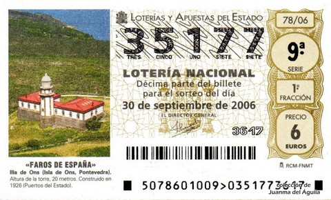 Décimo de Lotería Nacional de 2006 Sorteo 78 - «FAROS DE ESPAÑA»