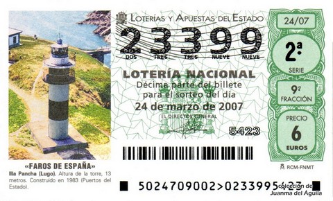 Décimo de Lotería Nacional de 2007 Sorteo 24 - «FAROS DE ESPAÑA»