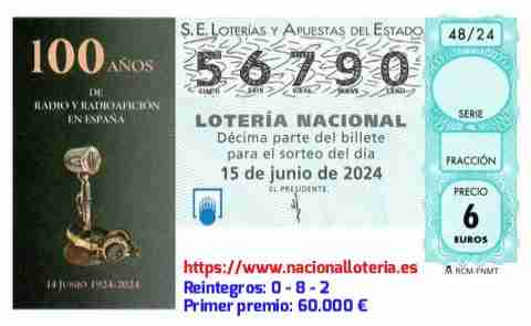 Primer premio de la Lotería del Sábado 15 de Junio de 2024