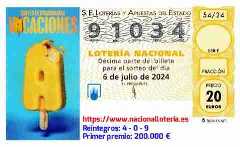 Primer premio de la Lotería del Sábado 6 de Julio de 2024