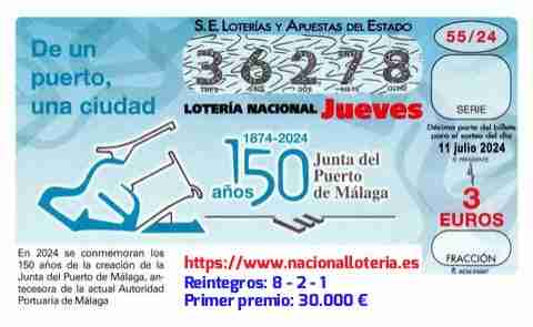 Primer premio de la Lotería del Jueves 11 de Julio de 2024