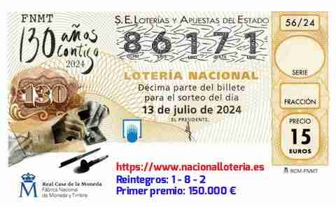 Primer premio de la Lotería del Sábado 13 de Julio de 2024