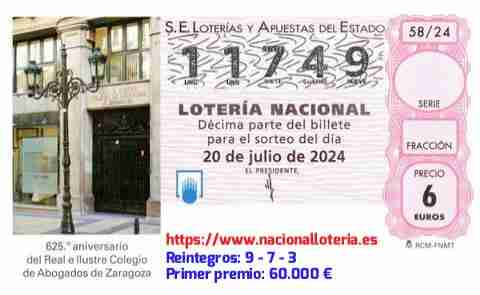 Primer premio de la Lotería del Sábado 20 de Julio de 2024