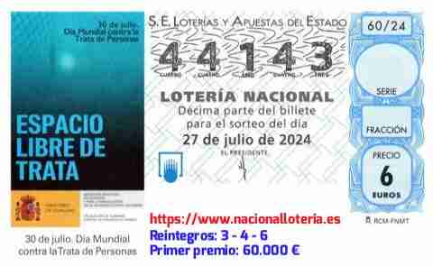 Primer premio de la Lotería del Sábado 27 de Julio de 2024