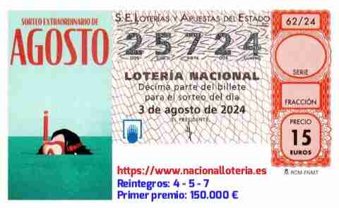 Primer premio de la Lotería del Sábado 3 de Agosto de 2024