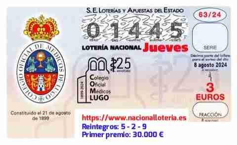 Primer premio de la Lotería del Jueves 8 de Agosto de 2024