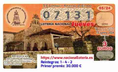 Primer premio de la Lotería del Jueves 15 de Agosto de 2024