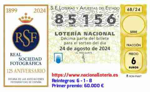 Primer premio de la Lotería del Sábado 24 de Agosto de 2024