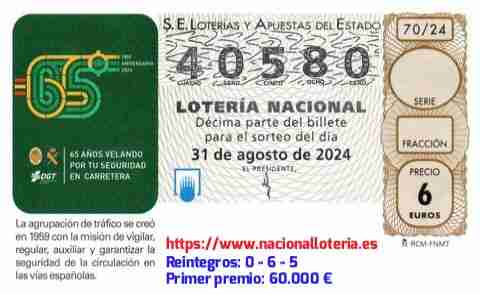 Primer premio de la Lotería del Sábado 31 de Agosto de 2024