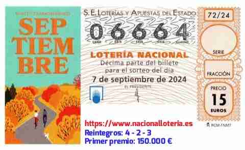 Primer premio de la Lotería del Sábado 7 de Septiembre de 2024