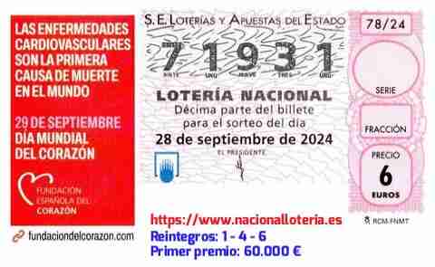 Primer premio de la Lotería del Sábado 28 de Septiembre de 2024