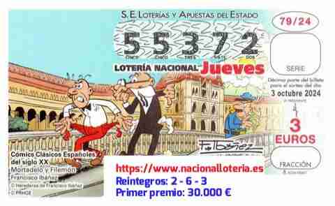 Primer premio de la Lotería del Jueves 3 de Octubre de 2024