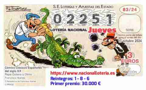 Primer premio de la Lotería del Jueves 17 de Octubre de 2024