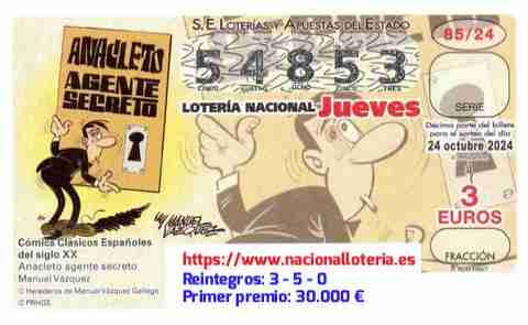 Primer premio de la Lotería del Jueves 24 de Octubre de 2024