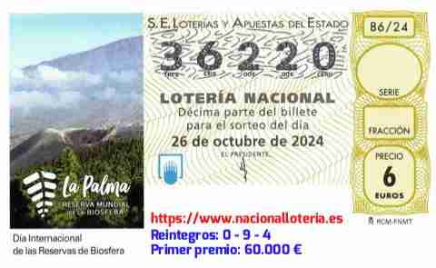 Primer premio de la Lotería del Sábado 26 de Octubre de 2024