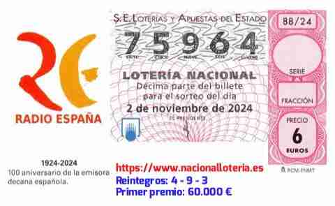 Primer premio de la Lotería del Sábado 2 de Noviembre de 2024